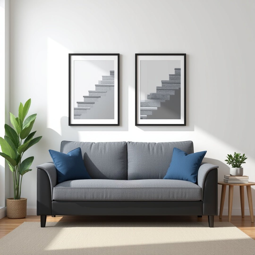 Hensley 3 Seater Fabric Sofa | Furniture for Living Room And Office - Grey & Black - TORQUE INNOVATIONS PRIVATE LIMITED